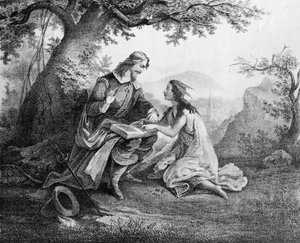 Kapitein John Smith (1580-1631) leert Pocahontas (c.1595-1617) lezen