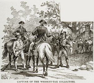 Verovering van de Whiskey-Tax Collectors, illustratie uit Columbus en Columbia, ca. 1893 door American School