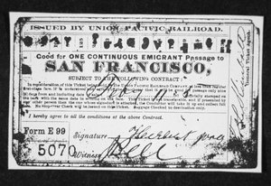 Goedkope emigranten spoorwegticket, ca. 1870