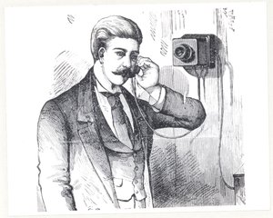 Condensatortelefoon in gebruik, uit The Electric Telephone door George Bartlett Prescott (b.1830), 1890 door American School