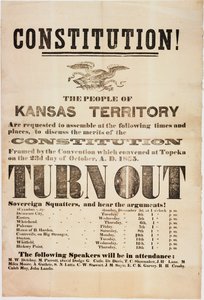 Grondwet! De mensen van het Kansas Territory worden verzocht bijeen te komen..., gedrukt door E. C. K. Garvey & Co., ca. 23 oktober 1855