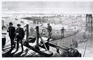 Bouw van de Brooklyn Bridge, New York door American School