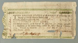 Continentaal Lening Kantoor Certificaat nummer 4863 ondertekend door Penningmeester Francis Hopkinson, 26 maart 1781 door American School