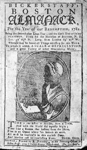Omslag van Bickerstaffs Boston Almanack met een portret van Phillis Wheatley (1753-84) uitgegeven 1782 door American School