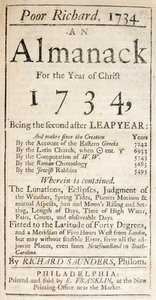 Omslag van Poor Richard, een almanak, 1734 door American School
