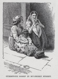 Stoeprand roddels in Mulberry Street (litho)