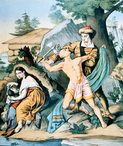Daniel Boone verdedigt zijn familie tegen een Indiase aanval door American School