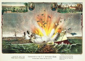Vernietiging van het Amerikaanse slagschip Maine in de haven van Havana, 15 februari 1898, uitgegeven 1898 door American School