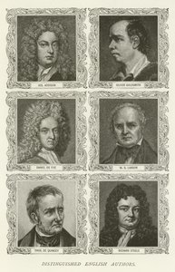 Beroemde Engelse Auteurs, Joseph Addison, Oliver Goldsmith, Daniel de Foe, W S Landor, Thomas De Quincey, Richard Steele door American School