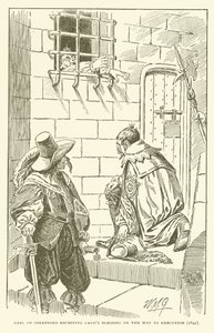 Graaf van Strafford ontvangt Lauds zegen op weg naar executie (1641) (gravure)