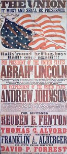 Verkiezingscampagneposter voor Abraham Lincoln (1809-65) voor president en Andrew Johnson (1808-75) voor vice-president door American School