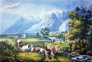 Emigranten die de vlaktes oversteken door American School