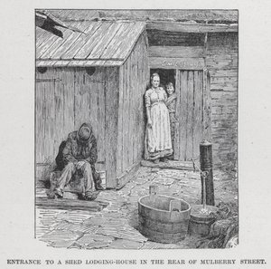Ingang naar een schuur logeerhuis achter Mulberry Street (litho) door American School