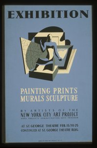Tentoonstellingsschilderij, prenten, muurschilderingen, sculpturen door kunstenaars van het New York City Art Project door American School
