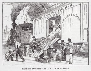 Expresbedrijf, op een Treinstation (gravure) door American School