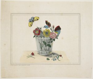 Bloemen in een glas, met vlinder door American School