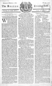 Voorpagina van de Boston Evening Post met aankondiging van de dood van koning George II (1683-1760), 5 januari 1761 (prent) door American School