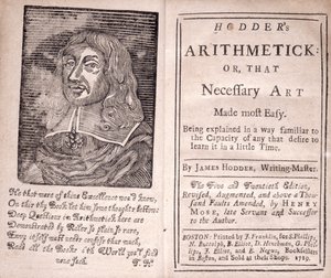 Frontispice en titelpagina voor Hodders Arthimetick of, Die noodzakelijke kunst het gemakkelijkst gemaakt, door James Hodder, 1719