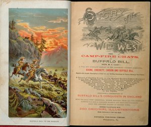 Frontispice en titelpagina van Story of the Wild West and Camp Fire Chats door Buffalo Bill