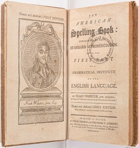 Frontispice uit "The American Spelling Book" door Noah Webster, Boston, 1789