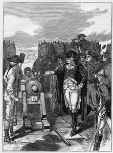 Generaal George Washington en het eerste kanonschot bij het Beleg van Yorktown in 1781