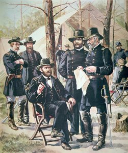 Generaal Ulysses Simpson Grant, commandant van de Unie-troepen bij de Slag om Shiloh, 6-7 april 1862 door American School