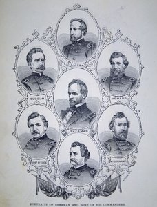 Generaal William Tecumseh Sherman (1820-91) en enkele van zijn bevelhebbers van het Union Army
