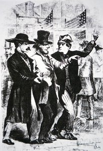 Een kiezer dronken voeren om zijn stem te beïnvloeden bij de verkiezingen van 1864 door American School