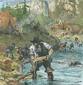 Goudwassen in Californië, uit een boek gepubliceerd in 1896