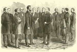 Grant ontvangt zijn benoeming tot luitenant-generaal, mei 1864 door American School