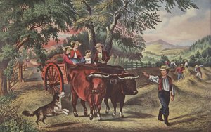 Hooitijd, De eerste lading, uitgegeven 1868, Currier & Ives door American School