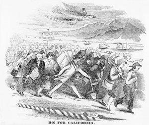 Ho! voor Californië, illustratie uit de New York Atlas, 14 januari 1849 door American School