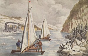 IJsschuitrace op de Hudson, uitgegeven ca. 1855, Currier & Ives door American School
