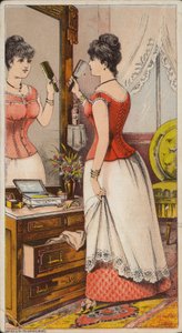 Dame Kijkt in Spiegel met Onderkleding