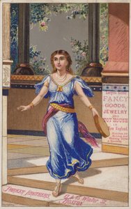 Dame in blauwe jurk met tamboerijn