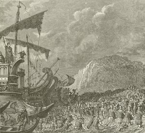 Landing van de Romeinen, onder Caesar, in Brittannië, 55 v.Chr.