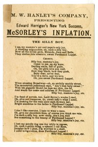 M.W. Hanleys Col presenteert Edward Harrigans nieuwste N.Y. Succes, McSorleys Inflatie [theaterkaart]. Verso