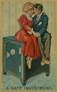 Man en vrouw omhelzen elkaar op een kluis, een veilige investering door American School