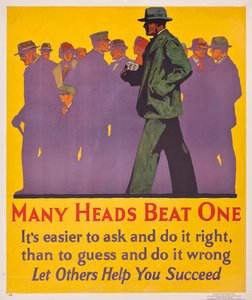 Veel Hoofden Verslaan Eén; een werkmotivatieposter uit 1929 door American School
