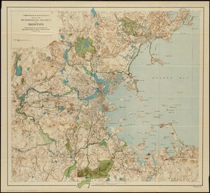 Kaart van het grootstedelijk district van Boston, Massachusetts: met lokale openbare reserveringen en bezittingen van de Metropolitan Park Commission, 1901 door American School