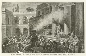 Marcus Antonius houdt de lijkrede over het dode lichaam van Caesar door American School