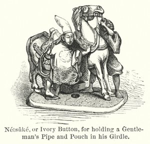 Netsuke, of Ivoren Knoop, voor het Vasthouden van een Pijp en Tas van een Heer in zijn Gordel door American School