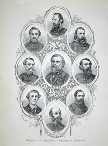 Negen portretten van prominente generaals van het Confederale leger