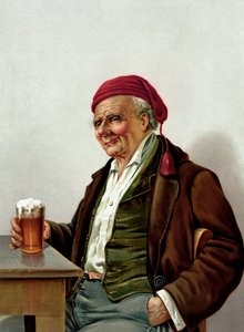 Oude man met een bier in een kroeg door American School