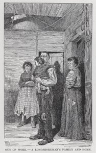 Werkloos, een havenarbeidersfamilie en hun huis (litho) door American School