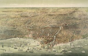Panoramisch Uitzicht op de Stad Chicago, uitgegeven 1892 door American School