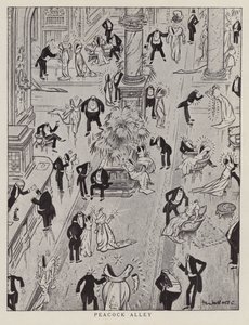 Peacock Alley, spotprent met de opzichtige mode van die tijd (litho) door American School