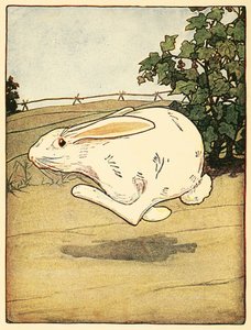 Peter stopte nooit met rennen, uit Het verhaal van Peter Rabbit, pub. 1916 kleurenlithografie, 1916