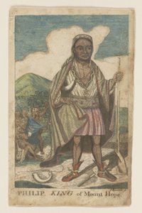Phillip, koning van Mount Hope, pub. 1772 (handgekleurde gravure) door American School