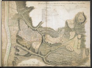 Plan van de positie van het leger onder bevel van luitenant-generaal Burgoyne nabij Still Water, waar het op 20 september 1777 kampte